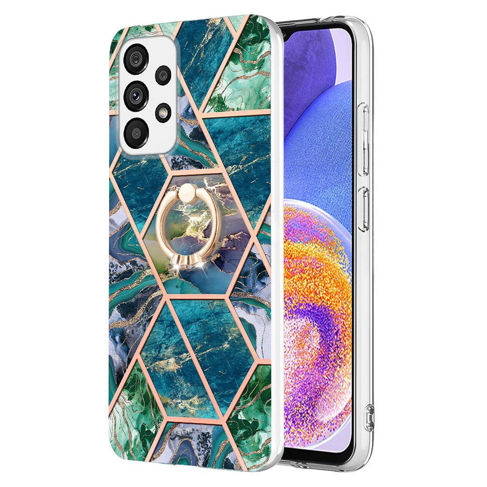 YB IMD Series-7 for Samsung Galaxy A23 4G (165.4 x 76.9 x 8.4mm) Ring Kickstand TPU Cover Electroplating Marble Pattern IMD Phone Case Protector