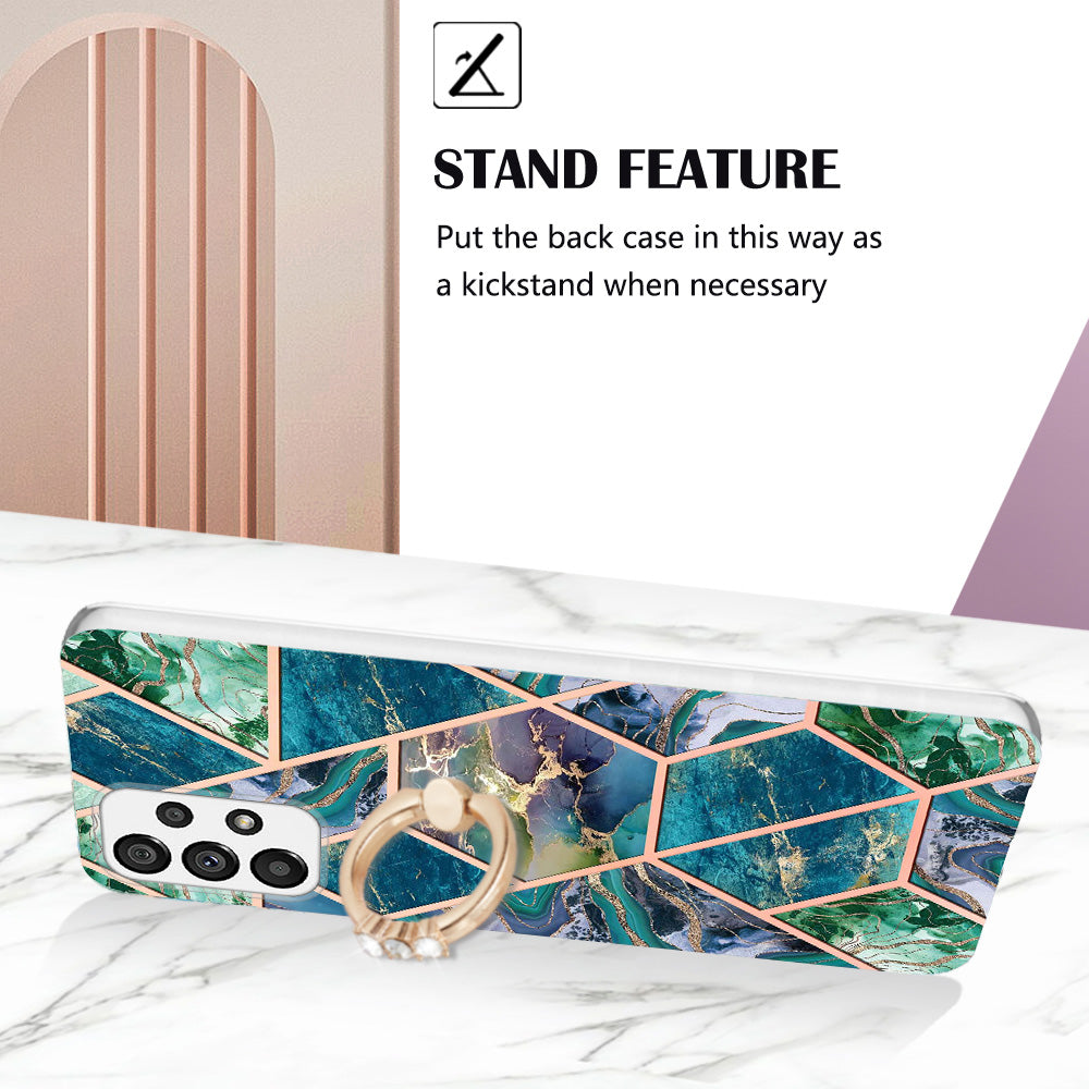 YB IMD Series-7 for Samsung Galaxy A23 4G (165.4 x 76.9 x 8.4mm) Ring Kickstand TPU Cover Electroplating Marble Pattern IMD Phone Case Protector