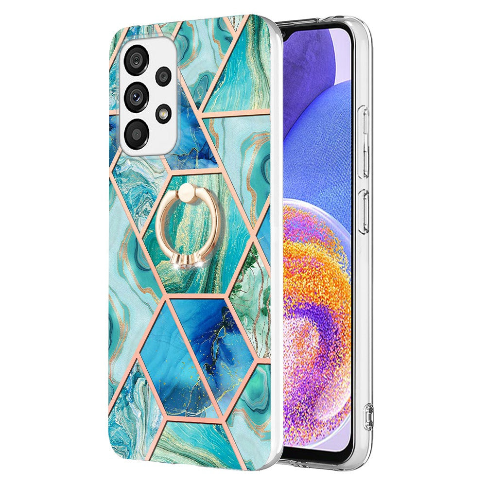 YB IMD Series-7 for Samsung Galaxy A23 4G (165.4 x 76.9 x 8.4mm) Ring Kickstand TPU Cover Electroplating Marble Pattern IMD Phone Case Protector