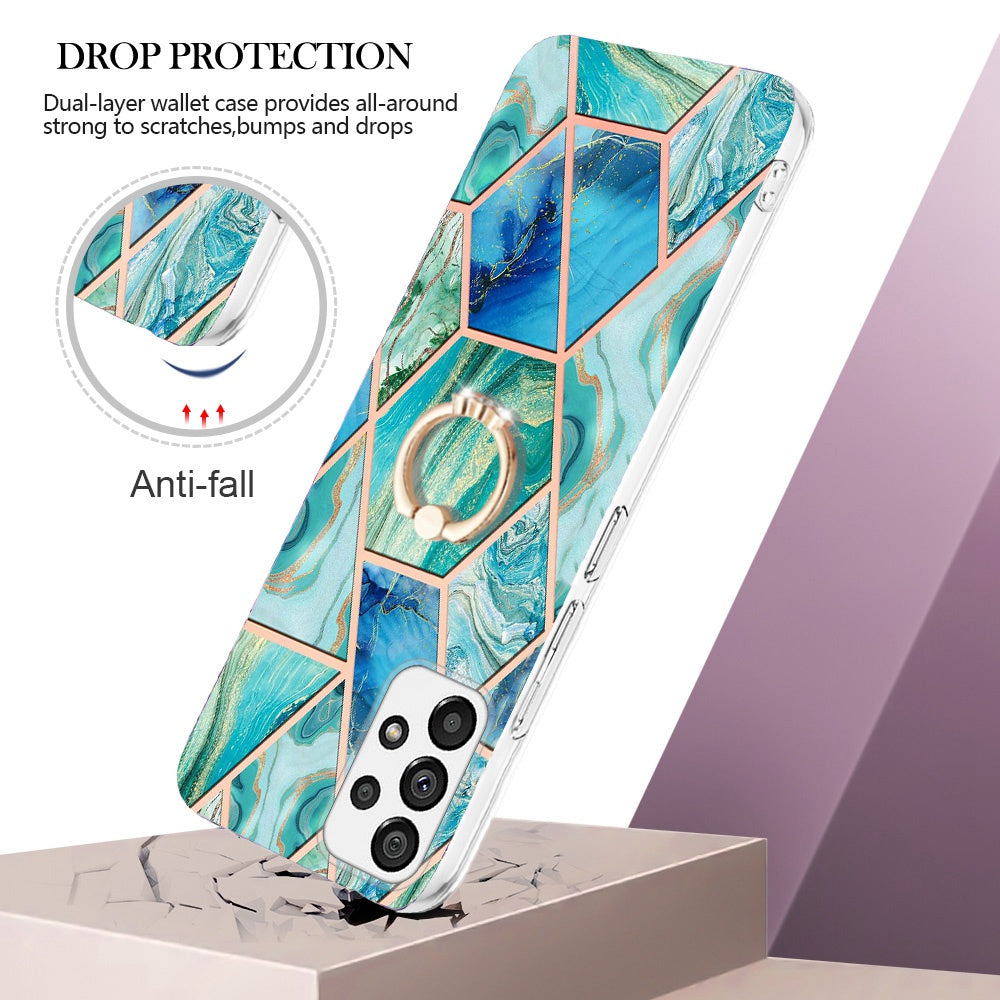 YB IMD Series-7 for Samsung Galaxy A23 4G (165.4 x 76.9 x 8.4mm) Ring Kickstand TPU Cover Electroplating Marble Pattern IMD Phone Case Protector