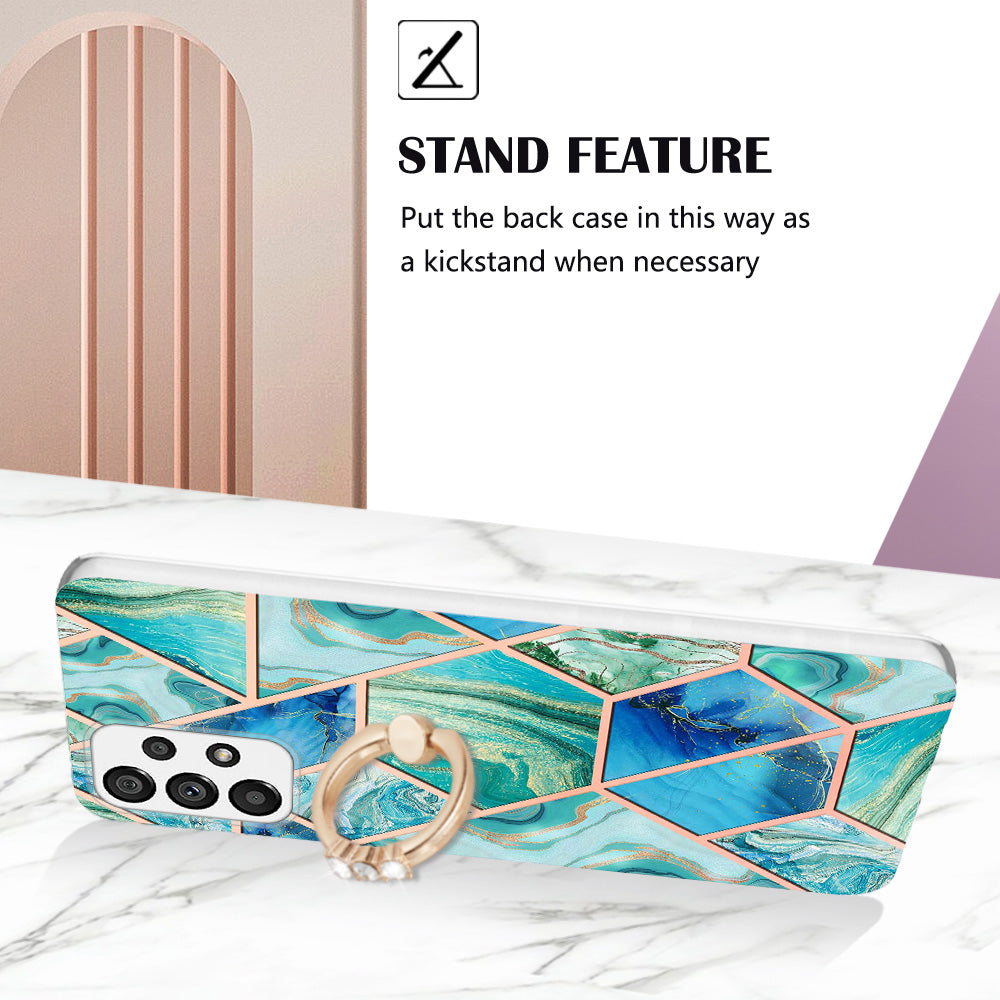 YB IMD Series-7 for Samsung Galaxy A23 4G (165.4 x 76.9 x 8.4mm) Ring Kickstand TPU Cover Electroplating Marble Pattern IMD Phone Case Protector