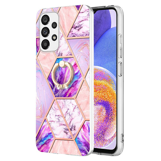 YB IMD Series-7 for Samsung Galaxy A23 4G (165.4 x 76.9 x 8.4mm) Ring Kickstand TPU Cover Electroplating Marble Pattern IMD Phone Case Protector