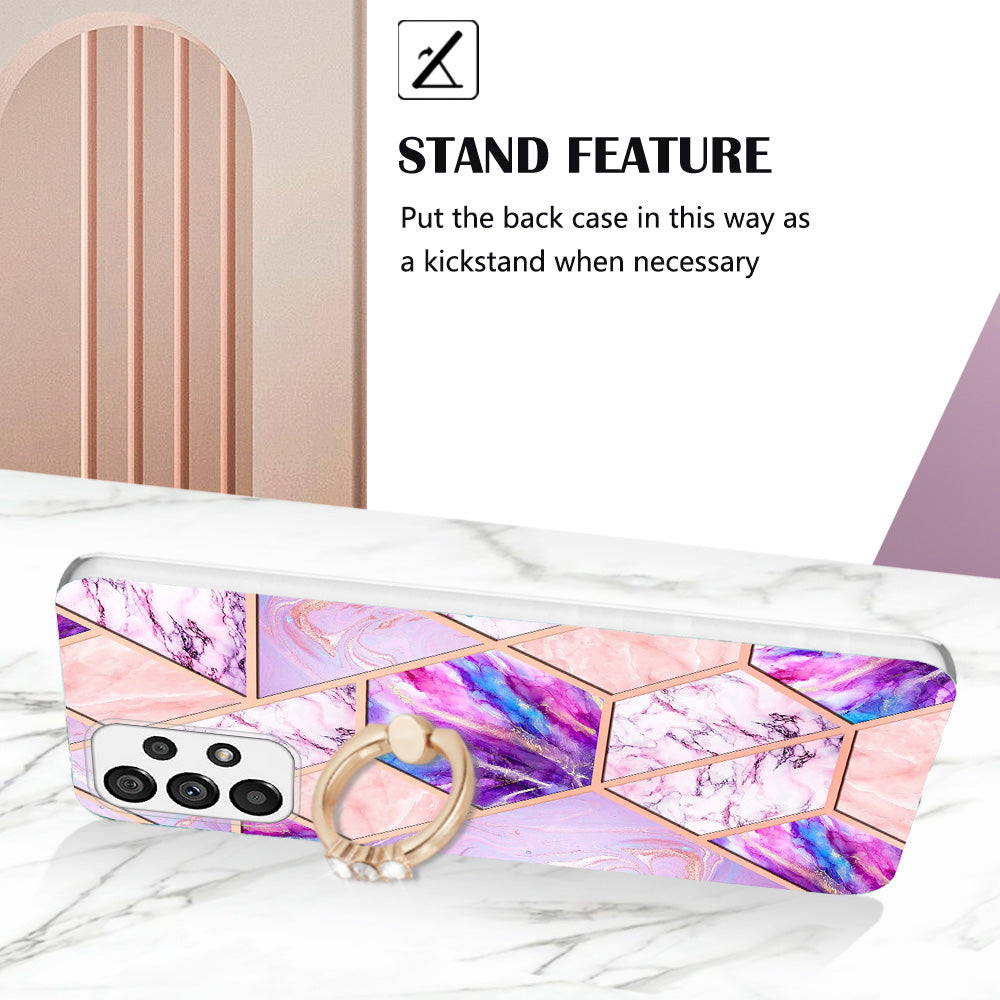 YB IMD Series-7 for Samsung Galaxy A23 4G (165.4 x 76.9 x 8.4mm) Ring Kickstand TPU Cover Electroplating Marble Pattern IMD Phone Case Protector