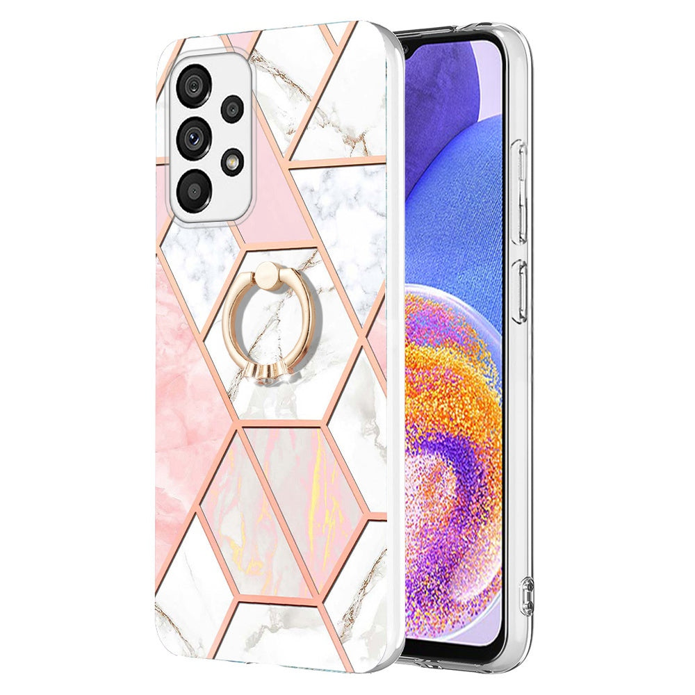 YB IMD Series-7 for Samsung Galaxy A23 4G (165.4 x 76.9 x 8.4mm) Ring Kickstand TPU Cover Electroplating Marble Pattern IMD Phone Case Protector