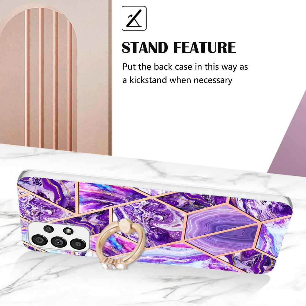 YB IMD Series-7 for Samsung Galaxy A23 4G (165.4 x 76.9 x 8.4mm) Ring Kickstand TPU Cover Electroplating Marble Pattern IMD Phone Case Protector