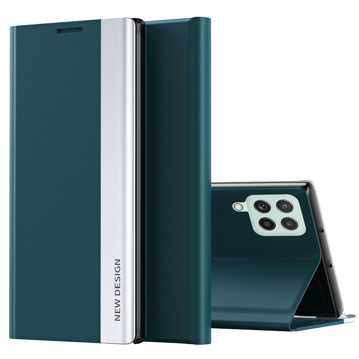 For Samsung Galaxy M33 5G (Global Version) Electroplating PU Leather Stand Case Magnetic Absorption All-round Protection Phone Cover