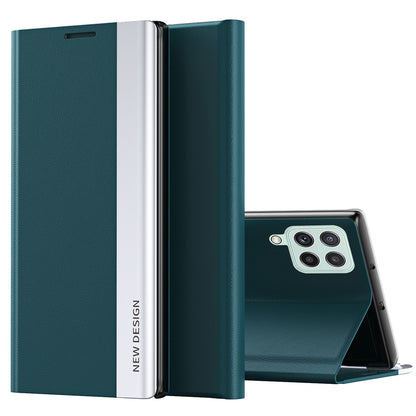 For Samsung Galaxy M33 5G (Global Version) Electroplating PU Leather Stand Case Magnetic Absorption All-round Protection Phone Cover