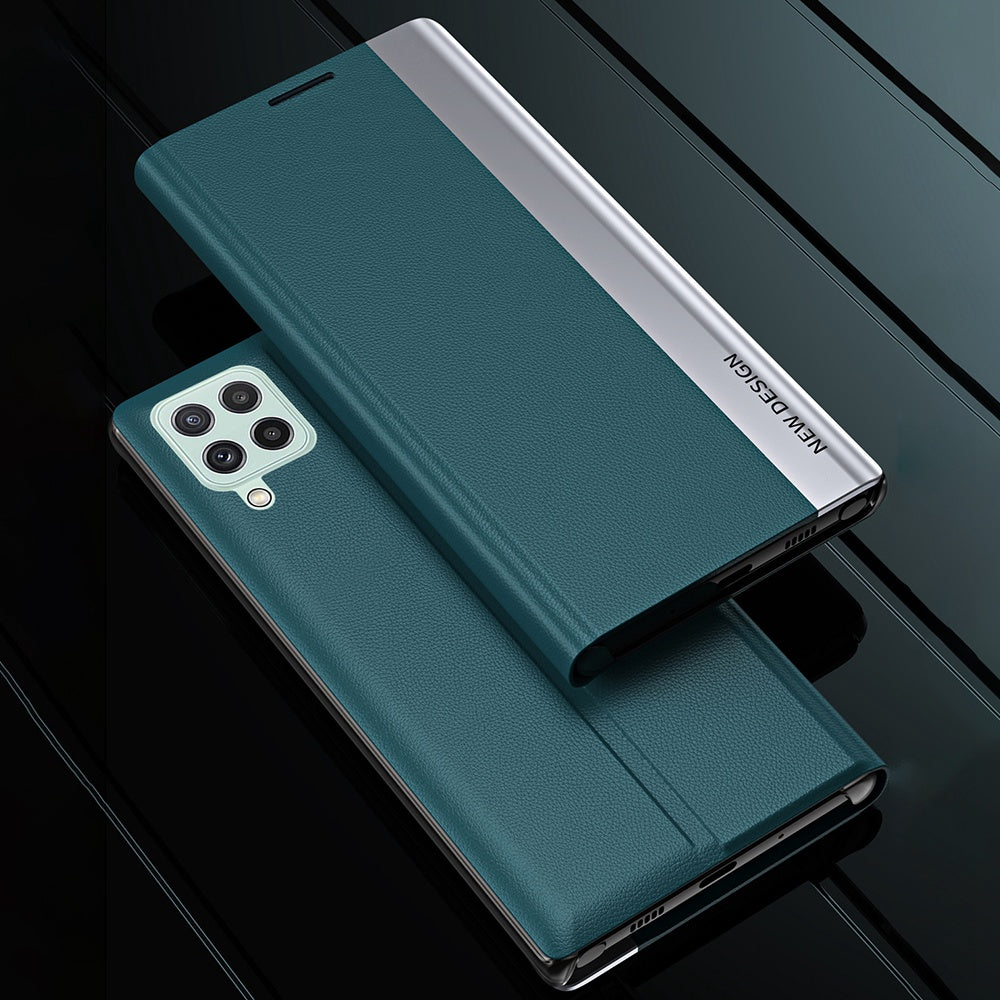 For Samsung Galaxy M33 5G (Global Version) Electroplating PU Leather Stand Case Magnetic Absorption All-round Protection Phone Cover