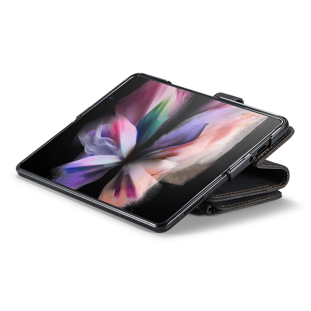 CASEME C30 Series for Samsung Galaxy Z Fold3 5G Zipper Pocket Wallet Bump Proof PU Leather Multiple Card Slots Stand Phone Cover