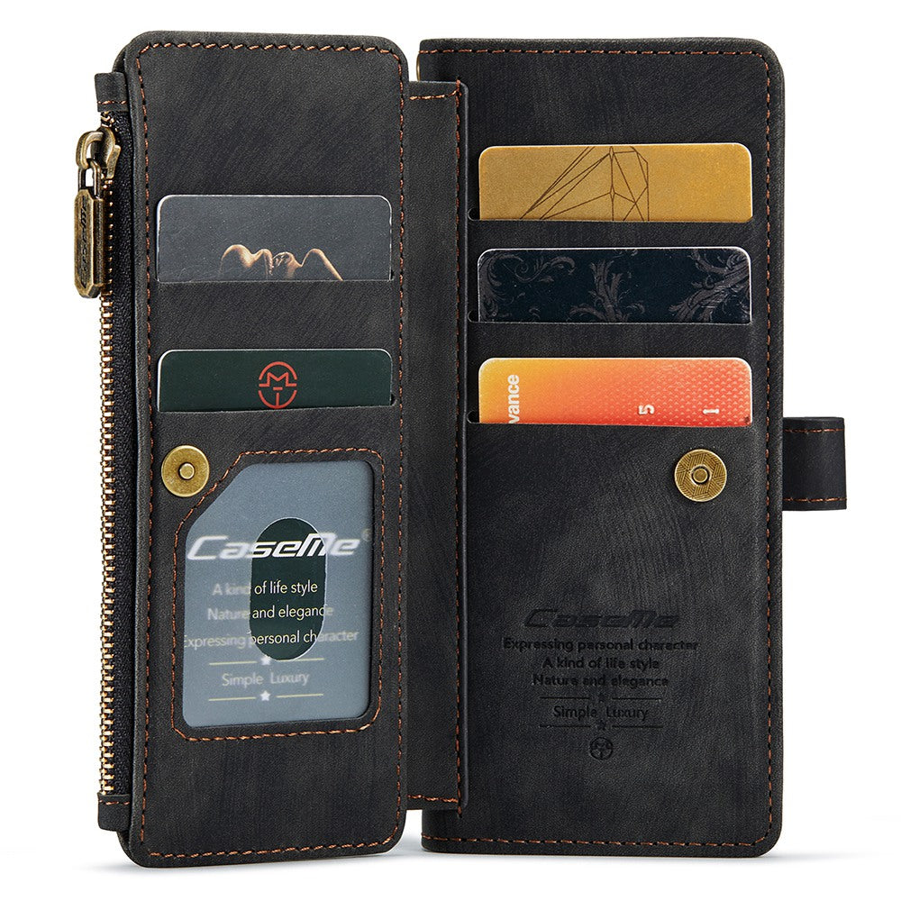 CASEME C30 Series for Samsung Galaxy Z Fold3 5G Zipper Pocket Wallet Bump Proof PU Leather Multiple Card Slots Stand Phone Cover