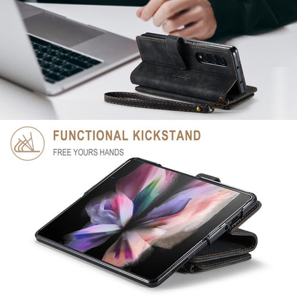 CASEME C30 Series for Samsung Galaxy Z Fold3 5G Zipper Pocket Wallet Bump Proof PU Leather Multiple Card Slots Stand Phone Cover