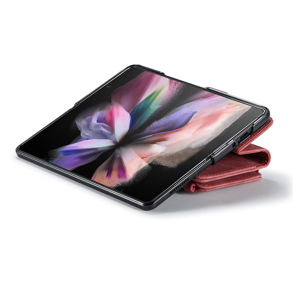 CASEME C30 Series for Samsung Galaxy Z Fold3 5G Zipper Pocket Wallet Bump Proof PU Leather Multiple Card Slots Stand Phone Cover