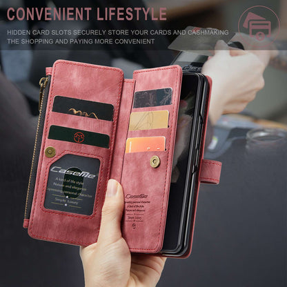 CASEME C30 Series for Samsung Galaxy Z Fold3 5G Zipper Pocket Wallet Bump Proof PU Leather Multiple Card Slots Stand Phone Cover