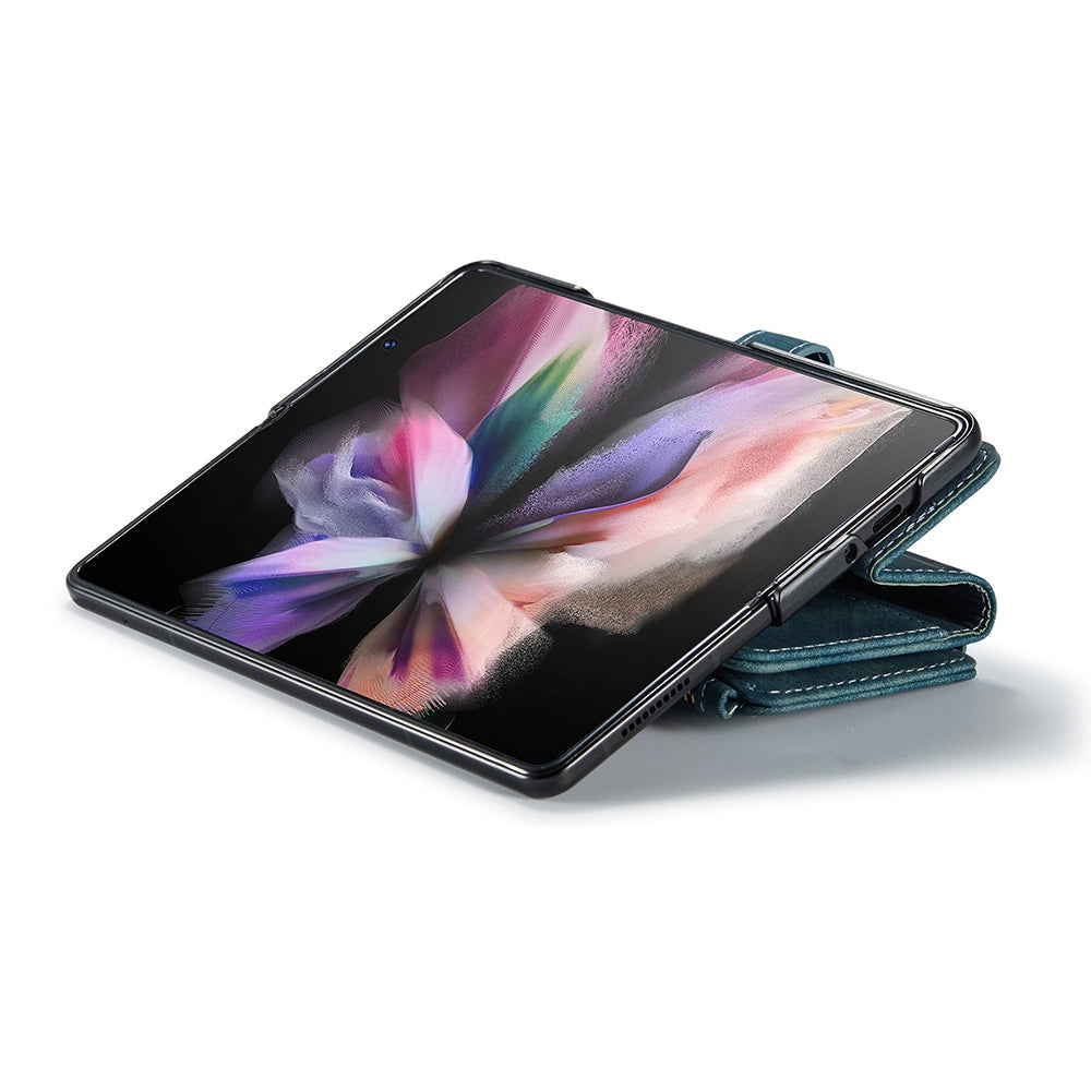 CASEME C30 Series for Samsung Galaxy Z Fold3 5G Zipper Pocket Wallet Bump Proof PU Leather Multiple Card Slots Stand Phone Cover