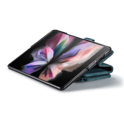 CASEME C30 Series for Samsung Galaxy Z Fold3 5G Zipper Pocket Wallet Bump Proof PU Leather Multiple Card Slots Stand Phone Cover
