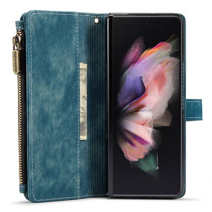 CASEME C30 Series for Samsung Galaxy Z Fold3 5G Zipper Pocket Wallet Bump Proof PU Leather Multiple Card Slots Stand Phone Cover