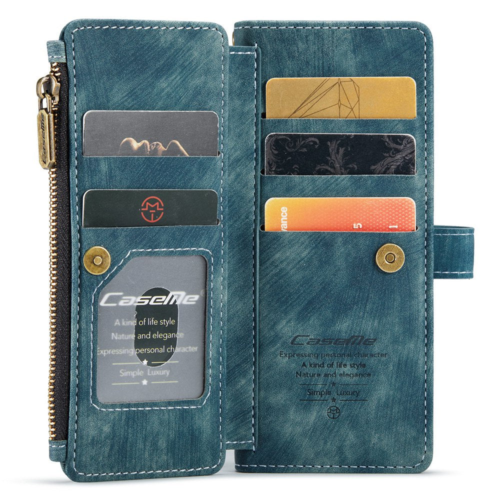 CASEME C30 Series for Samsung Galaxy Z Fold3 5G Zipper Pocket Wallet Bump Proof PU Leather Multiple Card Slots Stand Phone Cover