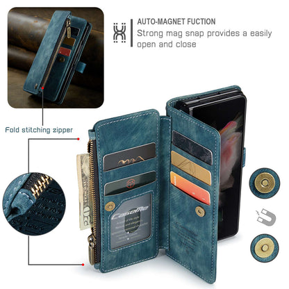 CASEME C30 Series for Samsung Galaxy Z Fold3 5G Zipper Pocket Wallet Bump Proof PU Leather Multiple Card Slots Stand Phone Cover