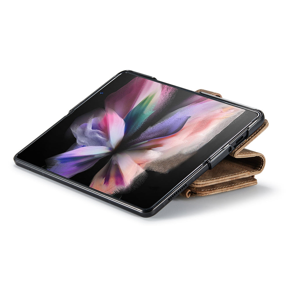 CASEME C30 Series for Samsung Galaxy Z Fold3 5G Zipper Pocket Wallet Bump Proof PU Leather Multiple Card Slots Stand Phone Cover