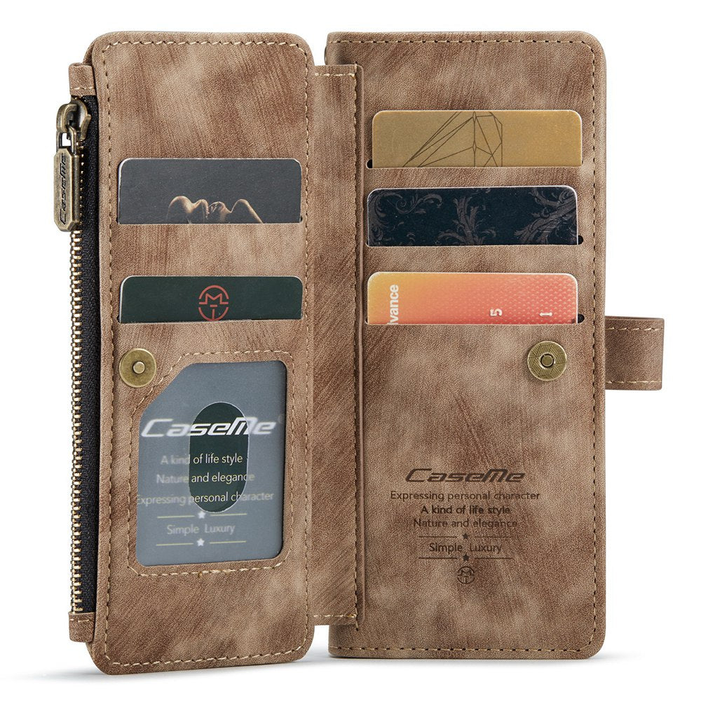 CASEME C30 Series for Samsung Galaxy Z Fold3 5G Zipper Pocket Wallet Bump Proof PU Leather Multiple Card Slots Stand Phone Cover