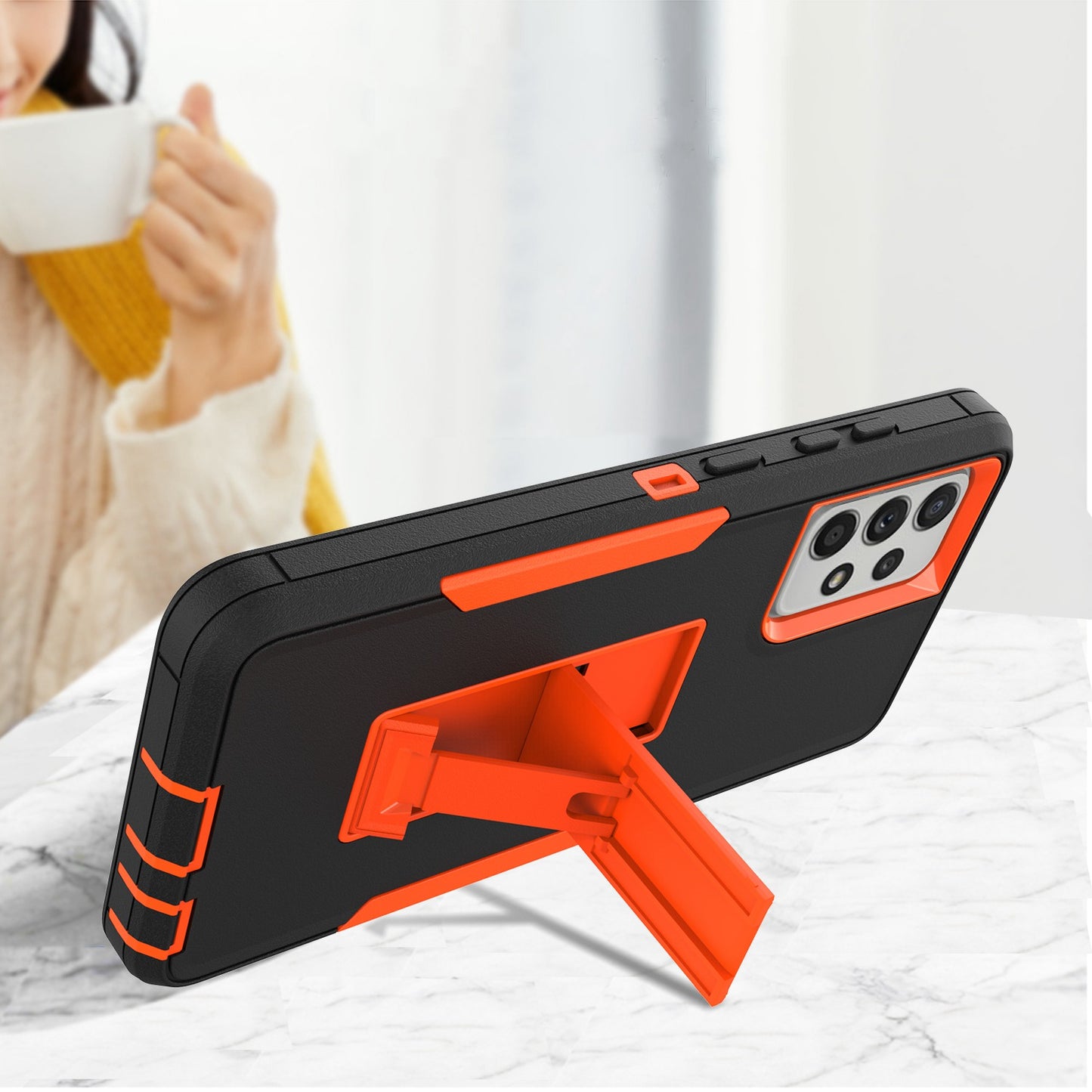 For Samsung Galaxy A52 4G/5G/A52s 5G Kickstand Hard PC + Soft TPU Phone Case with Car Mount Metal Sheet