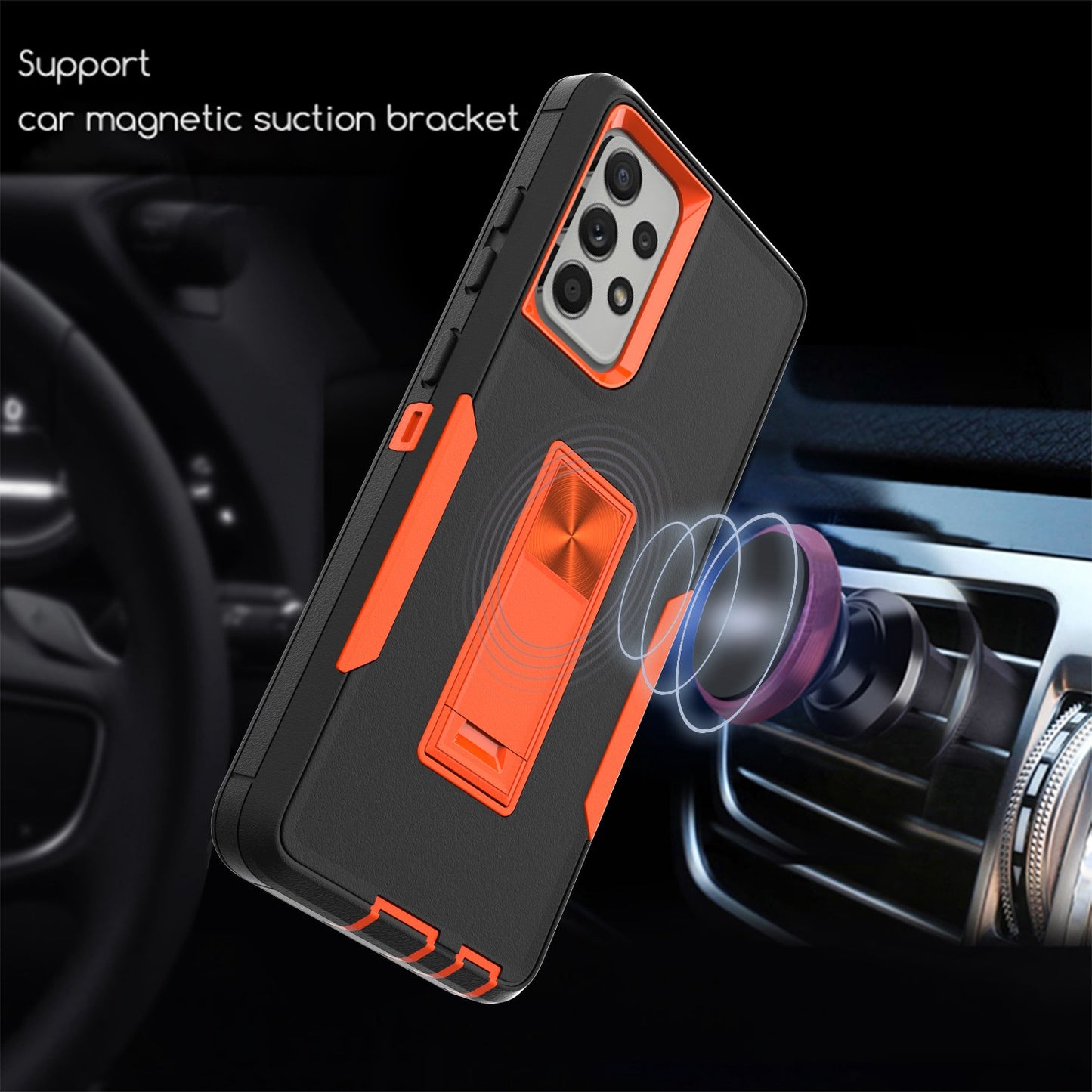 For Samsung Galaxy A52 4G/5G/A52s 5G Kickstand Hard PC + Soft TPU Phone Case with Car Mount Metal Sheet