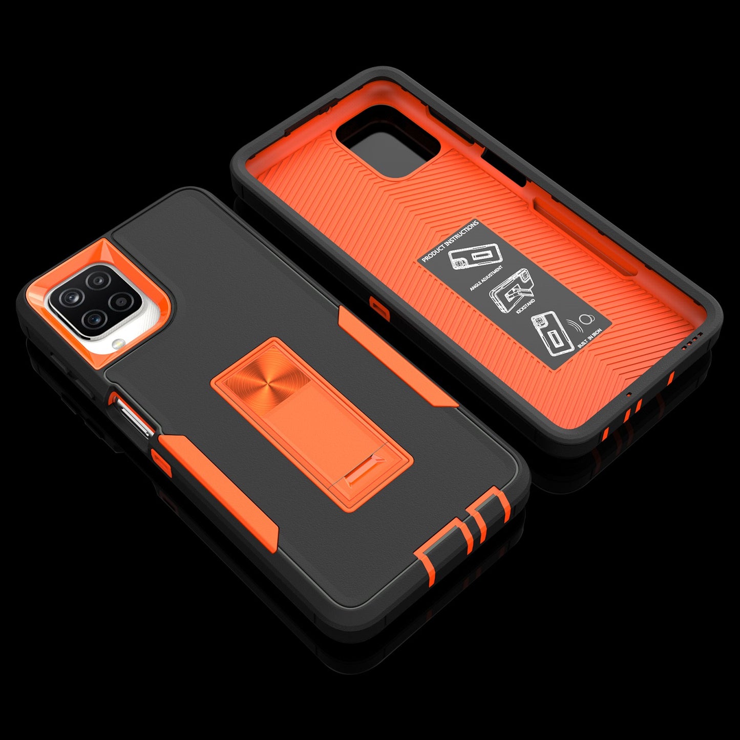 For Samsung Galaxy A12 Hard PC + Soft TPU Hybrid Cover Kickstand Phone Case with Car Mount Metal Sheet