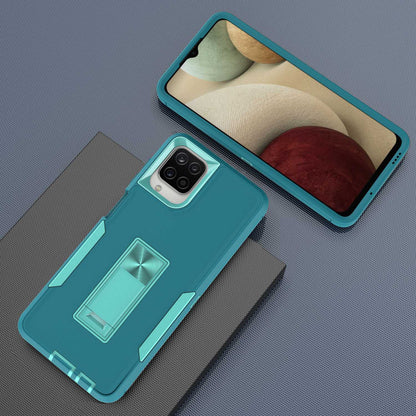 For Samsung Galaxy A12 Hard PC + Soft TPU Hybrid Cover Kickstand Phone Case with Car Mount Metal Sheet