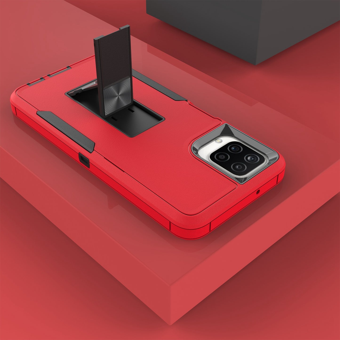 For Samsung Galaxy A12 Hard PC + Soft TPU Hybrid Cover Kickstand Phone Case with Car Mount Metal Sheet