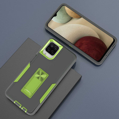 For Samsung Galaxy A12 Hard PC + Soft TPU Hybrid Cover Kickstand Phone Case with Car Mount Metal Sheet