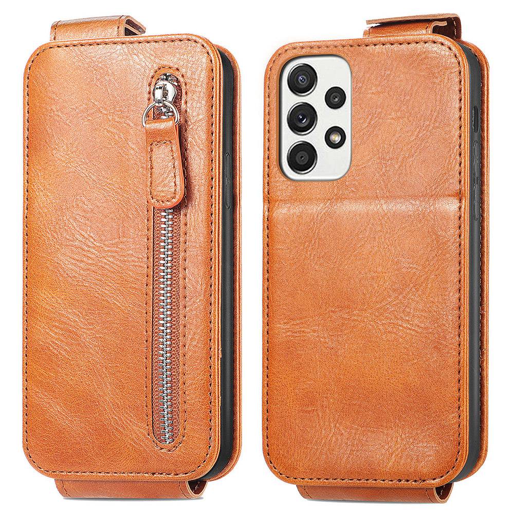 For Samsung Galaxy A53 5G PU Leather Vertical Flip Cover Zipper Wallet Stand Phone Case with Built-in Metal Sheet