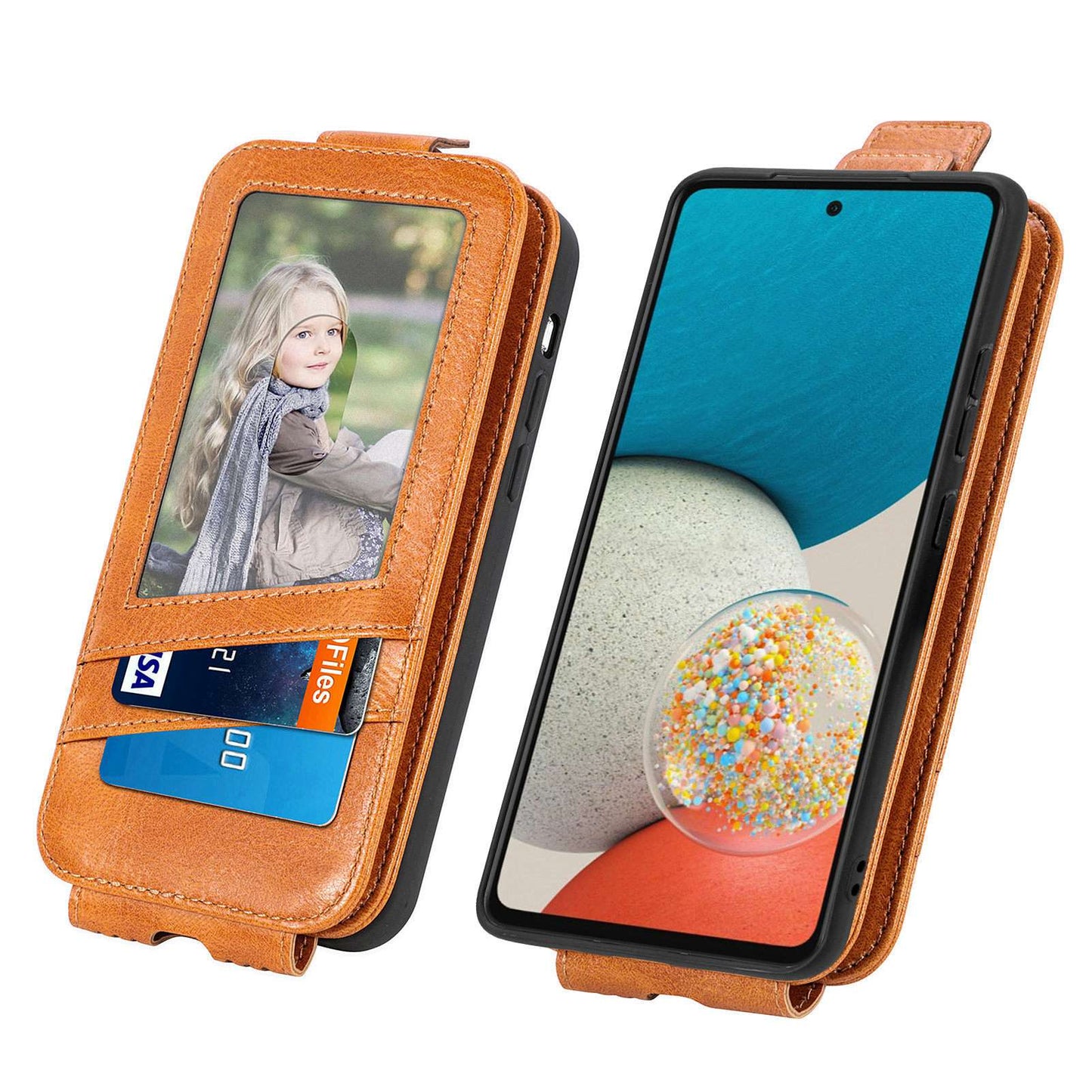 For Samsung Galaxy A53 5G PU Leather Vertical Flip Cover Zipper Wallet Stand Phone Case with Built-in Metal Sheet