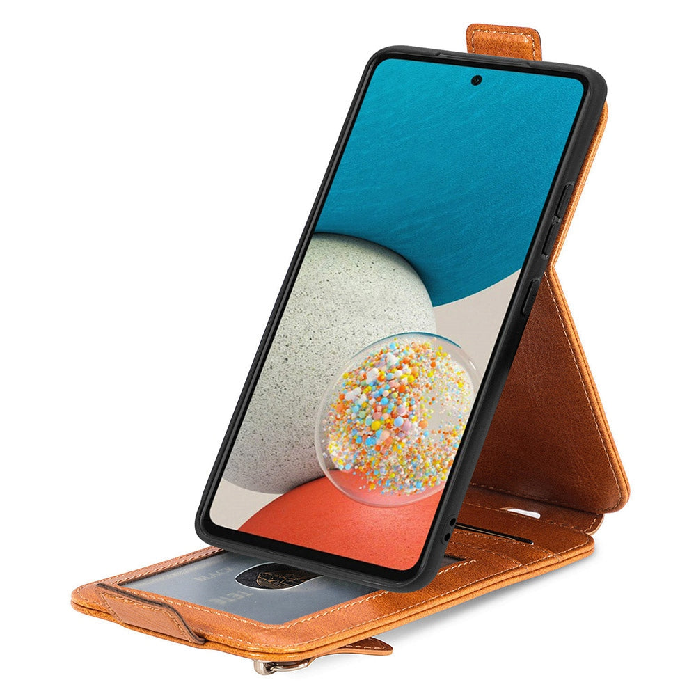 For Samsung Galaxy A53 5G PU Leather Vertical Flip Cover Zipper Wallet Stand Phone Case with Built-in Metal Sheet