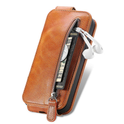For Samsung Galaxy A53 5G PU Leather Vertical Flip Cover Zipper Wallet Stand Phone Case with Built-in Metal Sheet