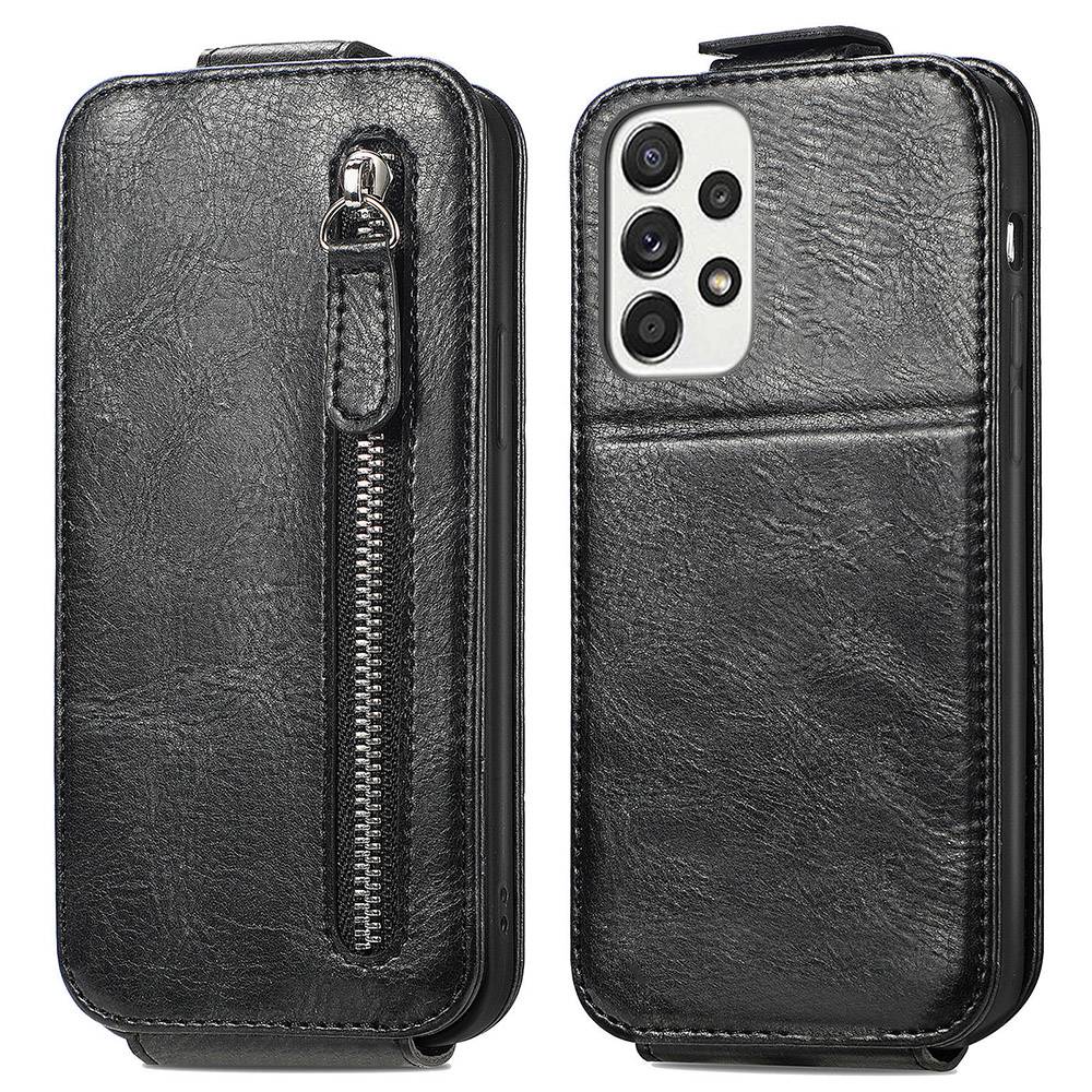 For Samsung Galaxy A53 5G PU Leather Vertical Flip Cover Zipper Wallet Stand Phone Case with Built-in Metal Sheet