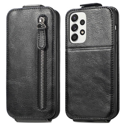 For Samsung Galaxy A53 5G PU Leather Vertical Flip Cover Zipper Wallet Stand Phone Case with Built-in Metal Sheet
