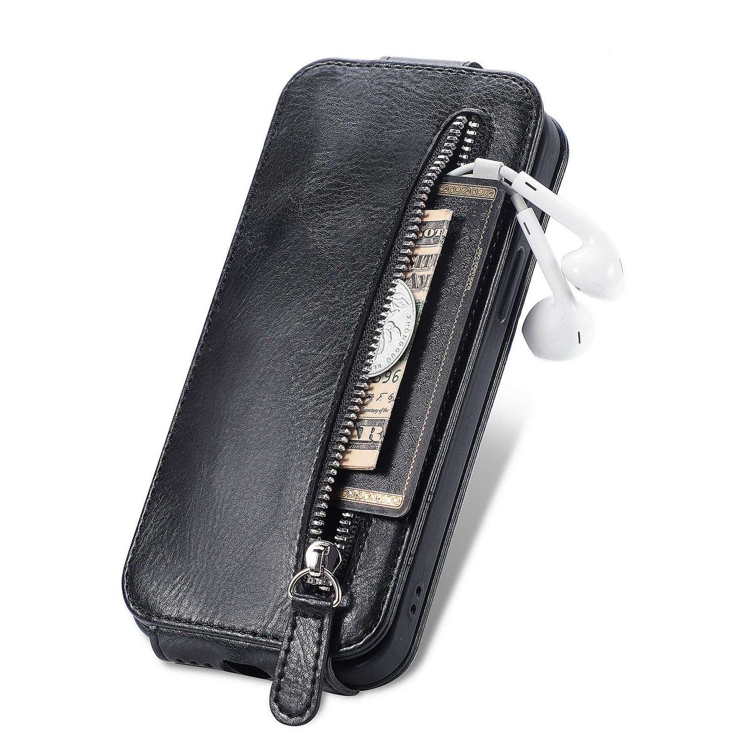 For Samsung Galaxy A53 5G PU Leather Vertical Flip Cover Zipper Wallet Stand Phone Case with Built-in Metal Sheet