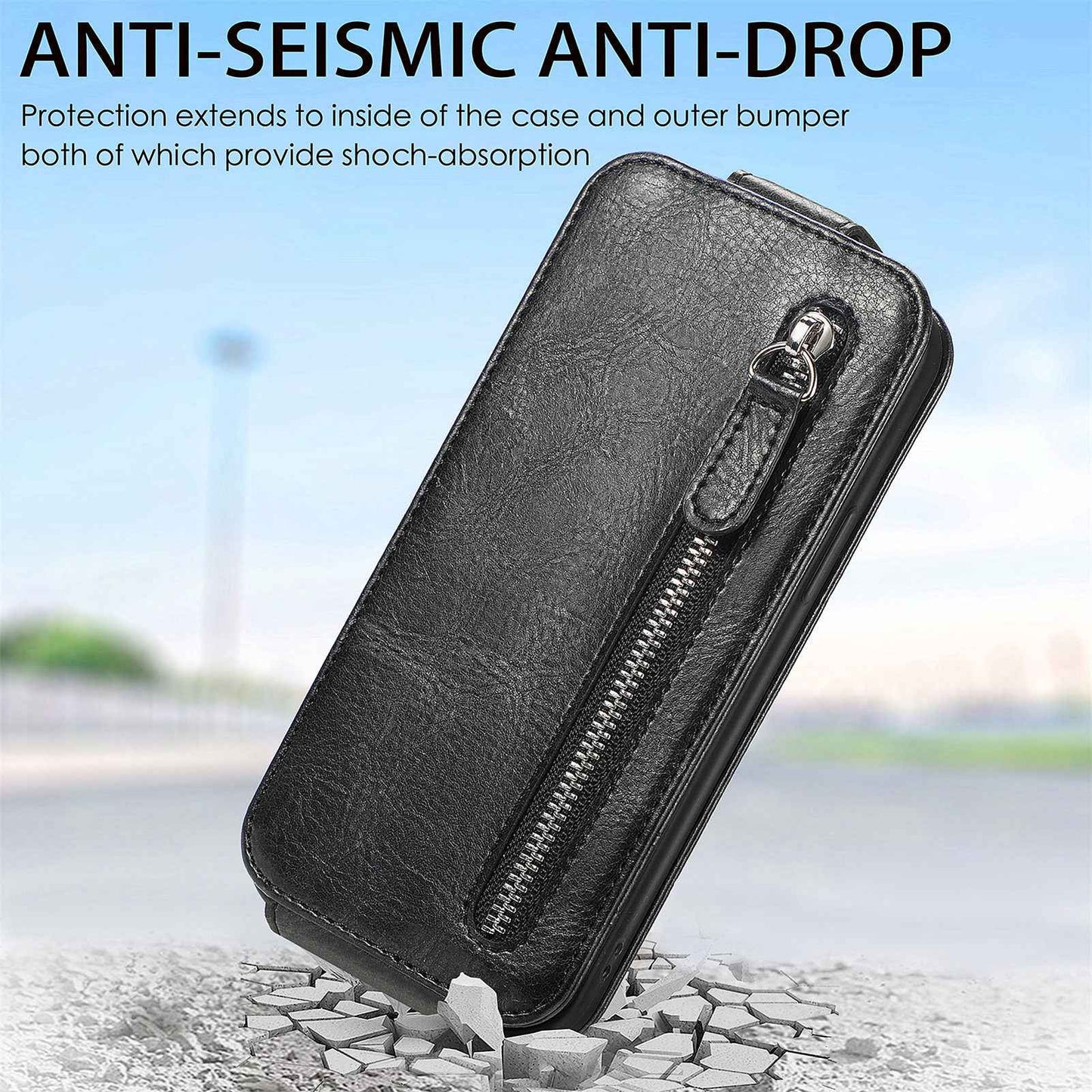 For Samsung Galaxy A53 5G PU Leather Vertical Flip Cover Zipper Wallet Stand Phone Case with Built-in Metal Sheet