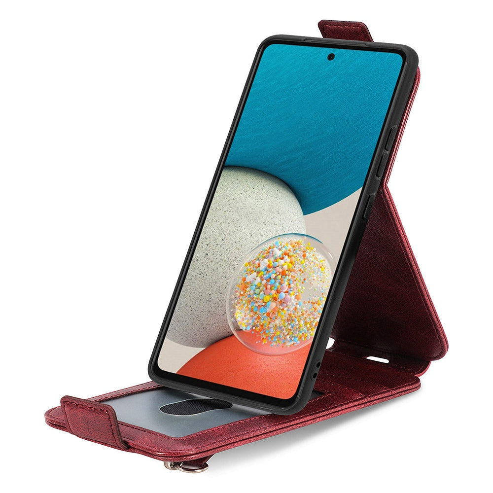 For Samsung Galaxy A53 5G PU Leather Vertical Flip Cover Zipper Wallet Stand Phone Case with Built-in Metal Sheet