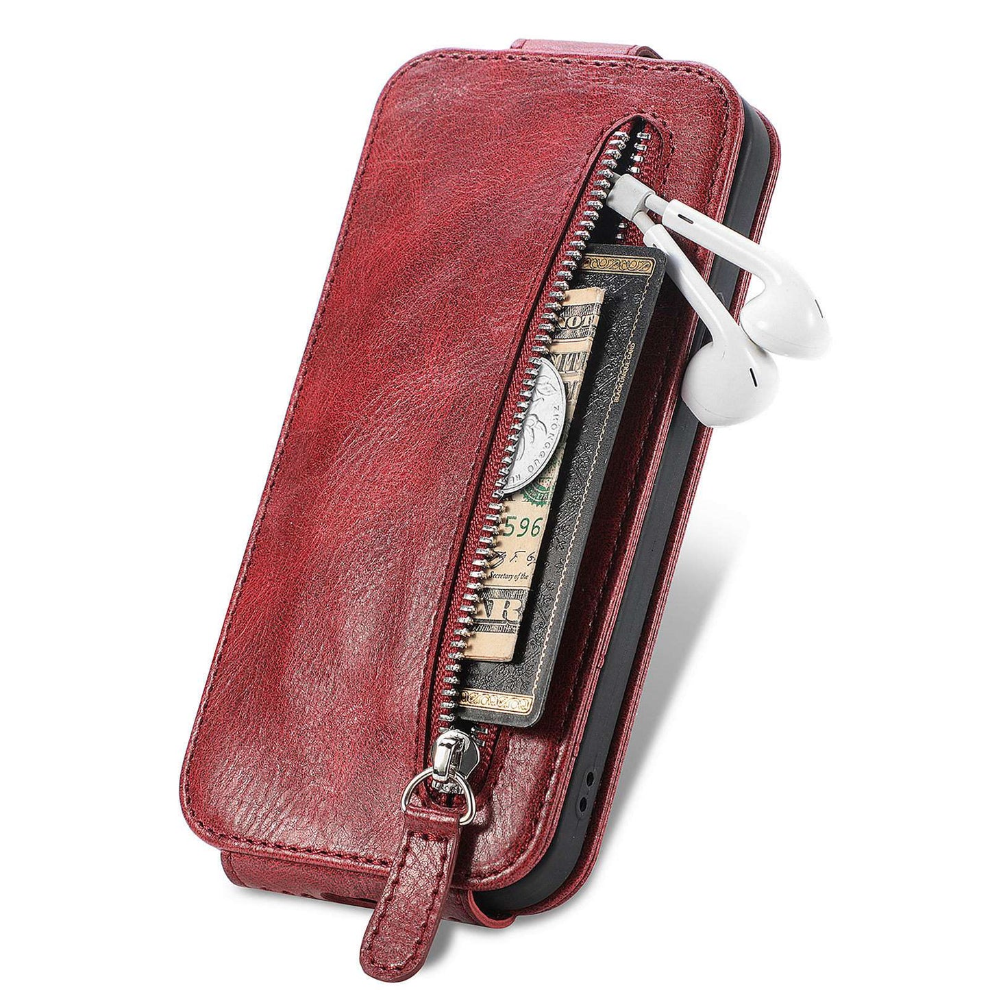 For Samsung Galaxy A53 5G PU Leather Vertical Flip Cover Zipper Wallet Stand Phone Case with Built-in Metal Sheet
