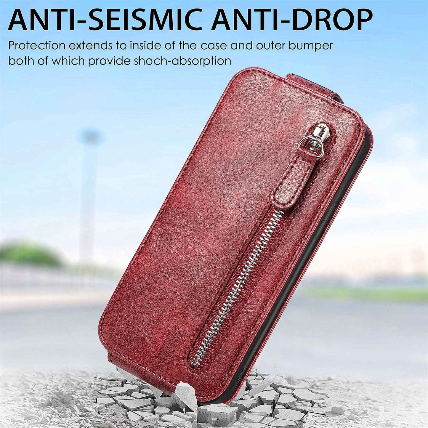 For Samsung Galaxy A53 5G PU Leather Vertical Flip Cover Zipper Wallet Stand Phone Case with Built-in Metal Sheet