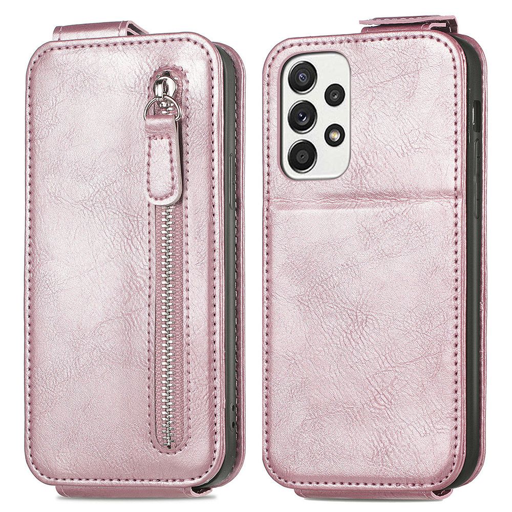For Samsung Galaxy A53 5G PU Leather Vertical Flip Cover Zipper Wallet Stand Phone Case with Built-in Metal Sheet