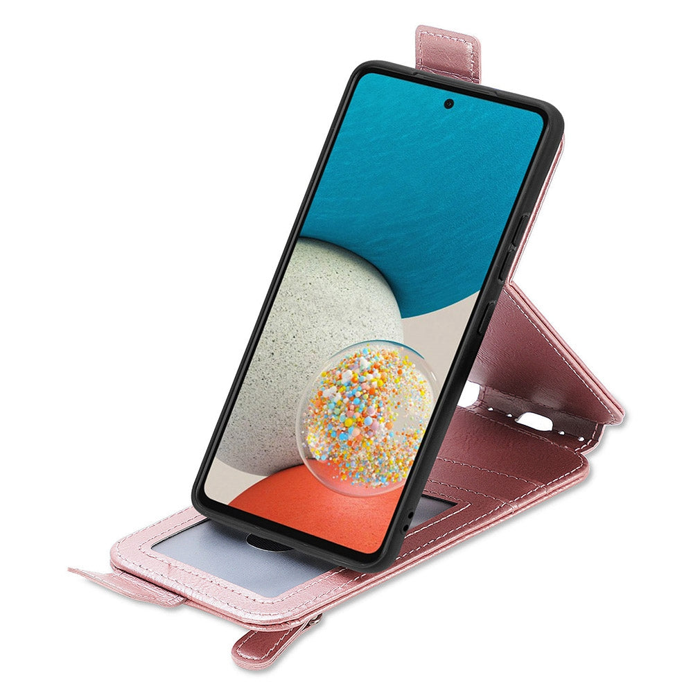 For Samsung Galaxy A53 5G PU Leather Vertical Flip Cover Zipper Wallet Stand Phone Case with Built-in Metal Sheet