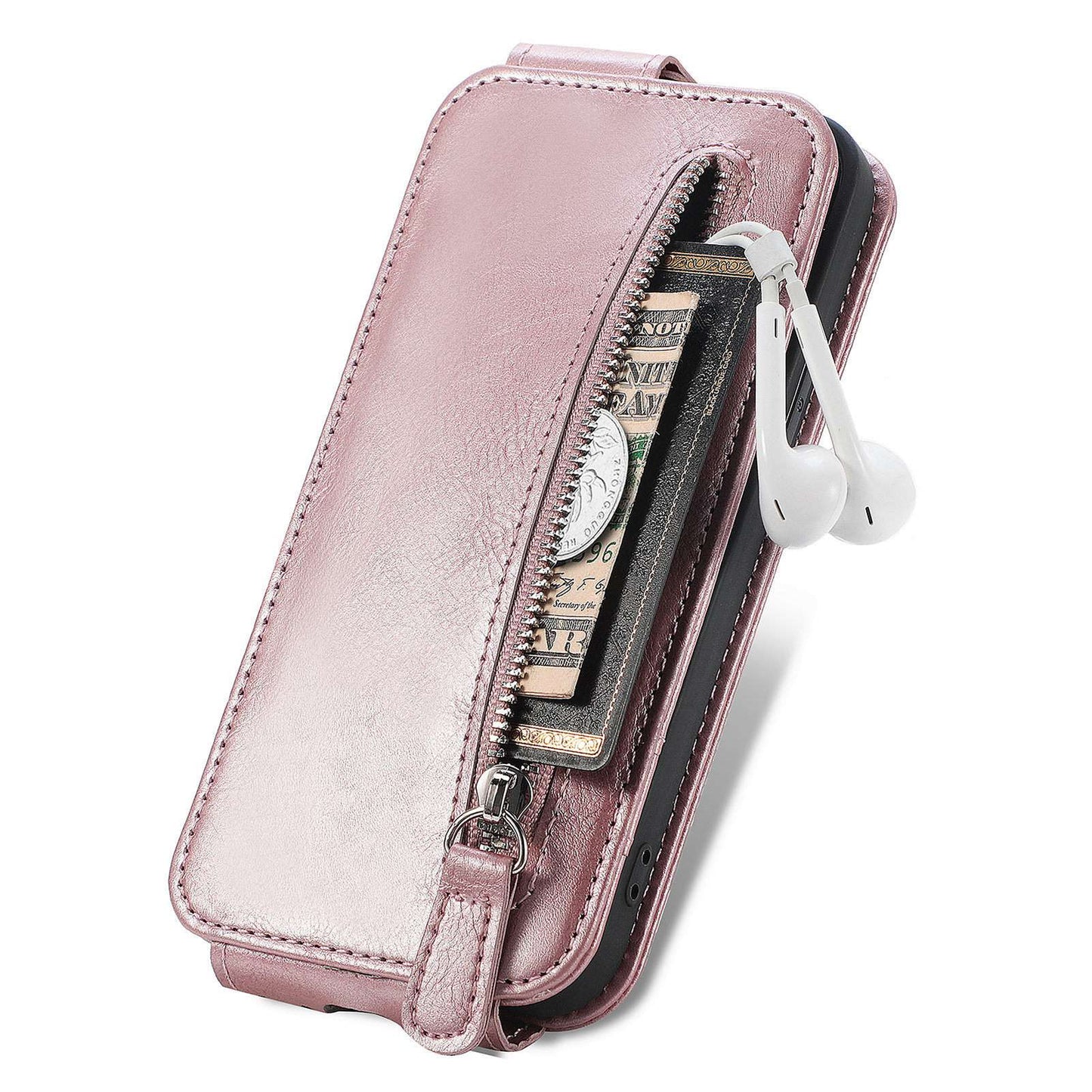For Samsung Galaxy A53 5G PU Leather Vertical Flip Cover Zipper Wallet Stand Phone Case with Built-in Metal Sheet