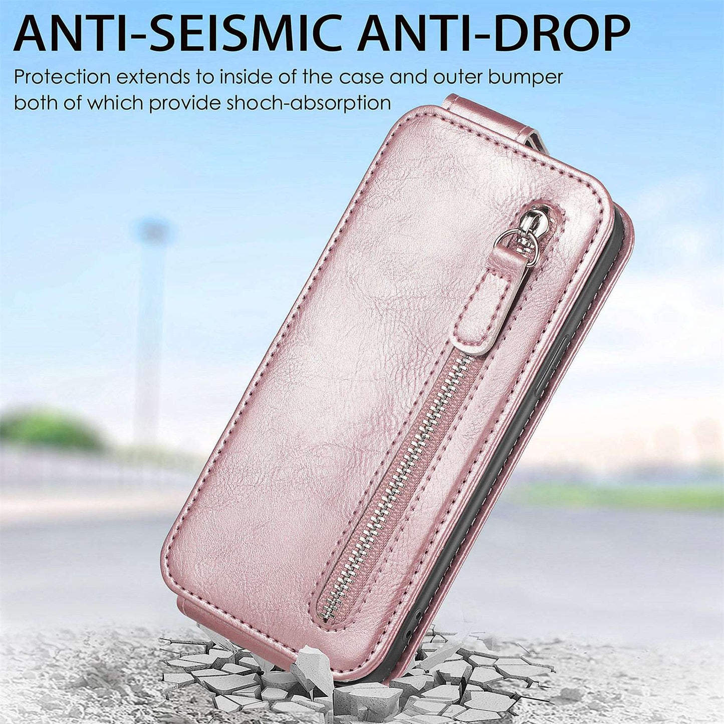 For Samsung Galaxy A53 5G PU Leather Vertical Flip Cover Zipper Wallet Stand Phone Case with Built-in Metal Sheet