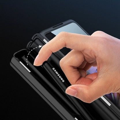 GKK Hard PC Phone Cover Case for Samsung Galaxy Z Fold3 5G, Kickstand Design Folding Phone Case with Tempered Glass Film and Pen Slot