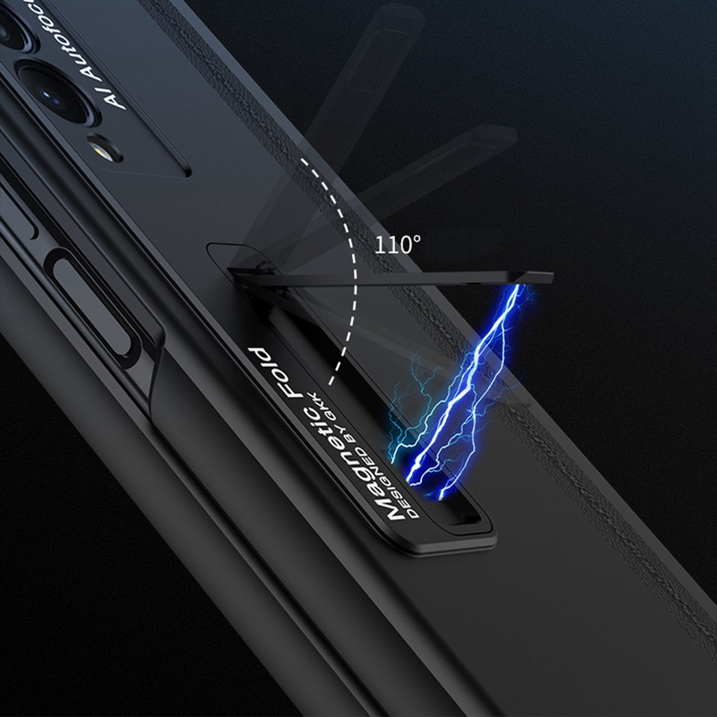 GKK Hard PC Phone Cover Case for Samsung Galaxy Z Fold3 5G, Kickstand Design Folding Phone Case with Tempered Glass Film and Pen Slot