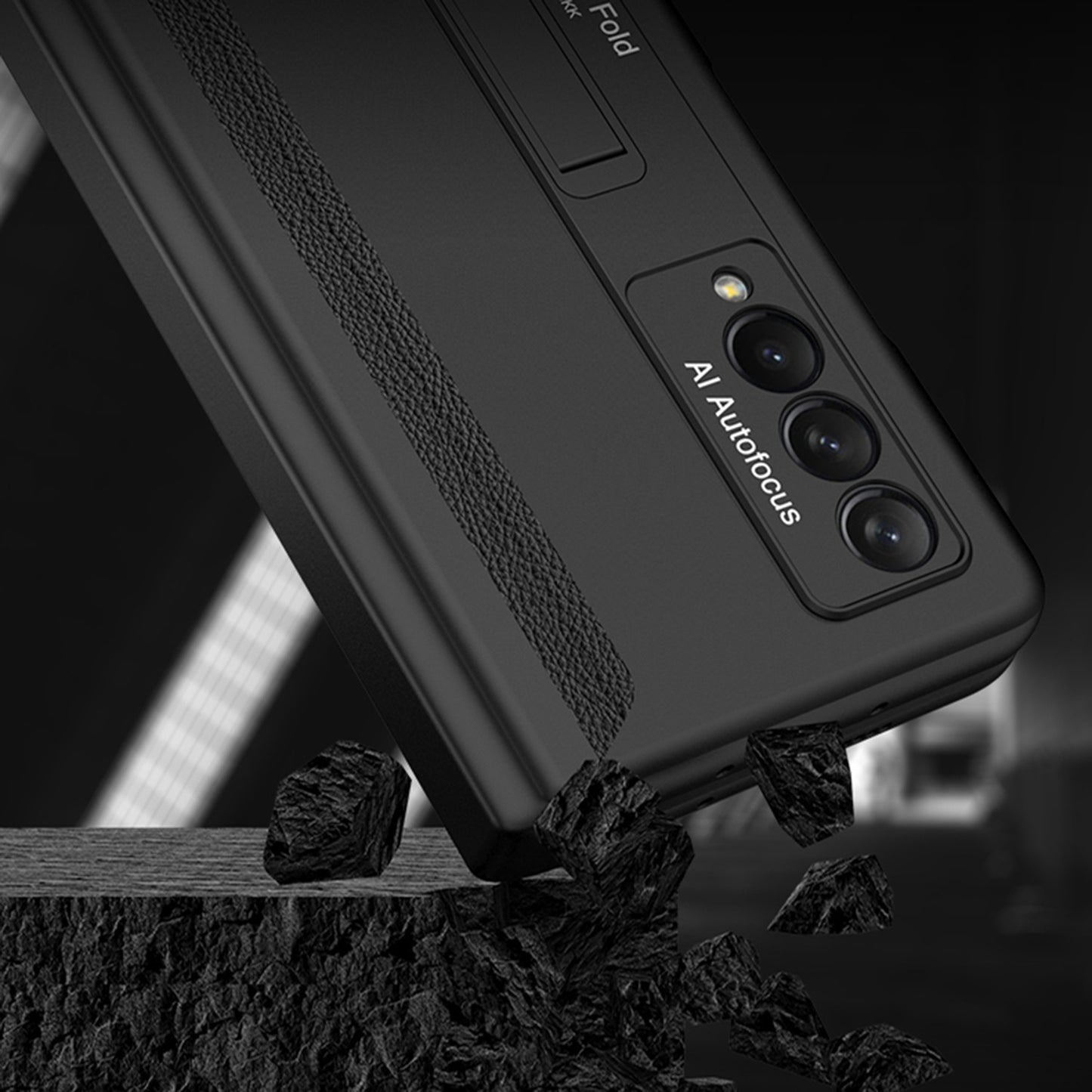GKK Hard PC Phone Cover Case for Samsung Galaxy Z Fold3 5G, Kickstand Design Folding Phone Case with Tempered Glass Film and Pen Slot