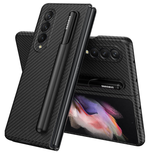 GKK for Samsung Galaxy Z Fold3 5G Ultra-slim Leather Coated PC Folding Mobile Phone Case Cover with Pen Slot