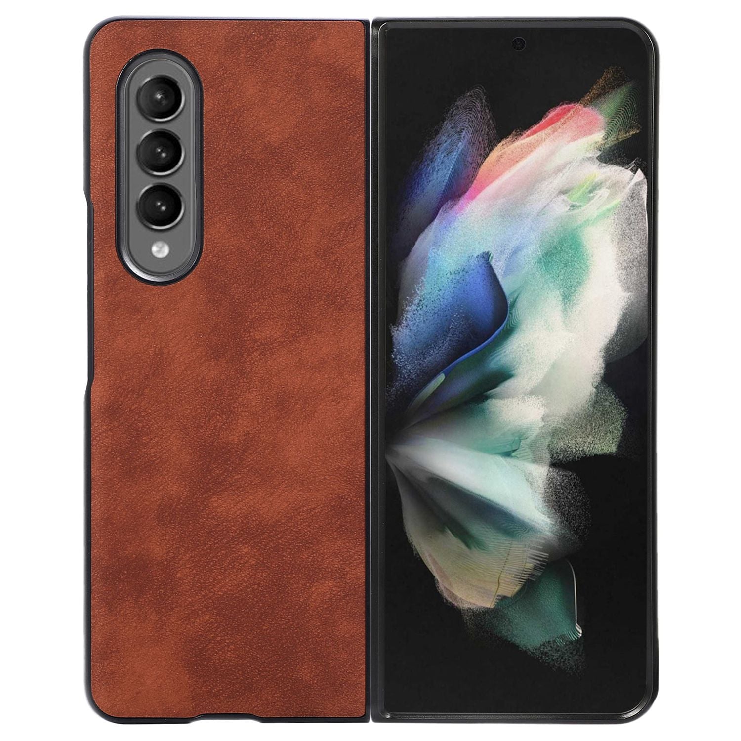 For Samsung Galaxy Z Fold3 5G Textured Light Thin Anti-fall PU Leather Coated PC Phone Case Shell